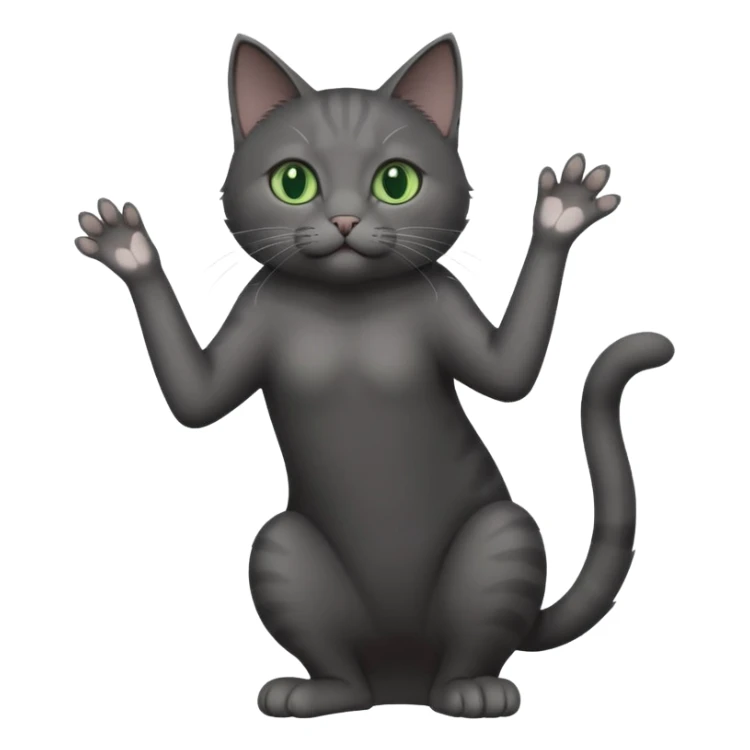 full body gorgeous solid dark grey cat with green eyes, white paws and white whiskers reaching for something sticker