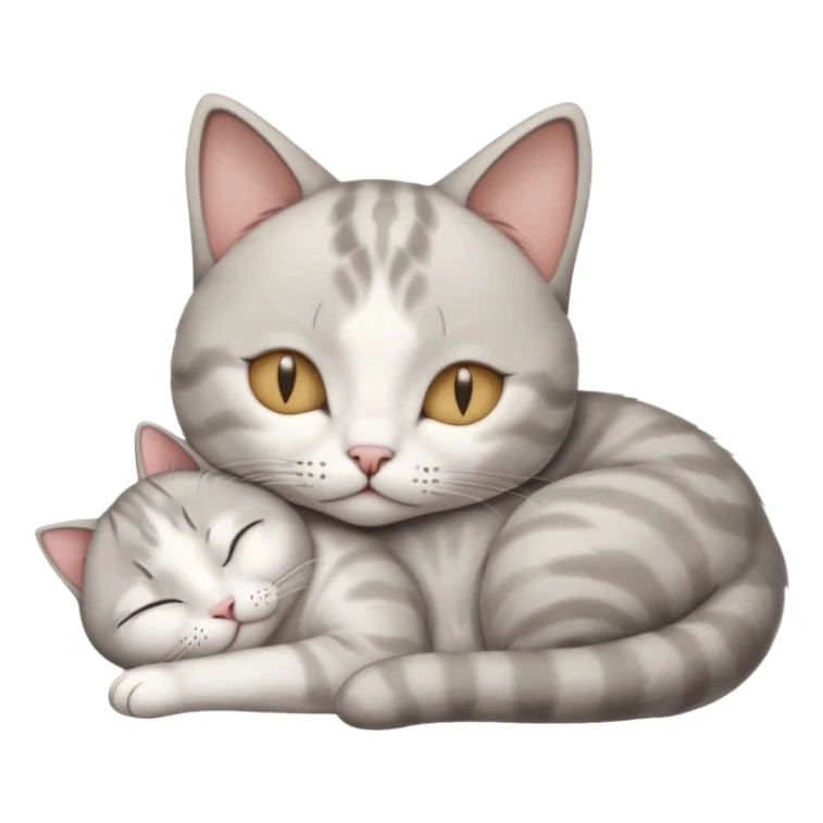 grey and white small cat with its eyes closed lying down with its paw curled and holding up his head sticker