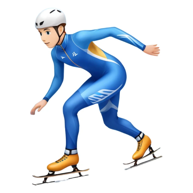 An icon featuring a speed skater gliding effortlessly on a sleek ice track. The background showcases a stunning winter landscape with snow-covered trees, distant mountains, and a clear blue sky. Transparent background highlights the speed, precision, and beauty of speed skating. sticker