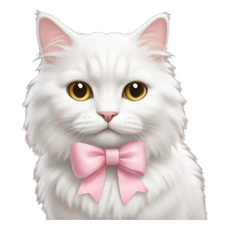 white fluffy cat with a babypink bow sticker