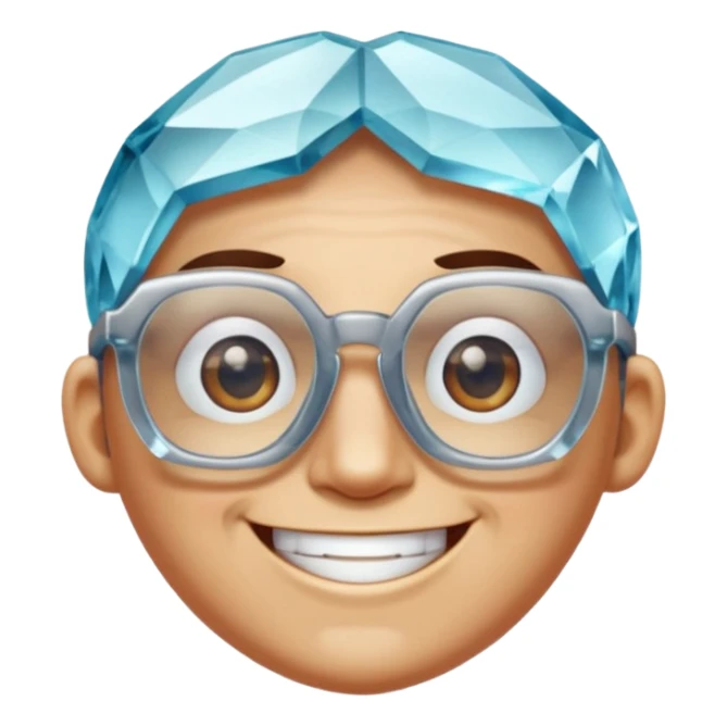 A single crystal gemstone character wearing glasses, chunky and irregular with faceted very sharp sides, smile, , high detail, soft lighting, centered on a plain dark background sticker