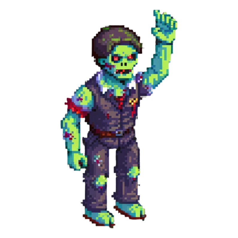 isometric zombie with one arm raised in the air sticker