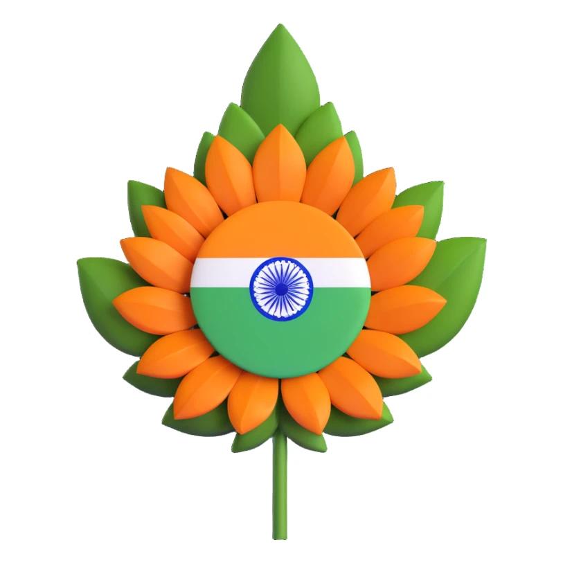 Indian flag, tricolor with saffron, white, and green horizontal stripes and a blue Ashoka Chakra in the center sticker