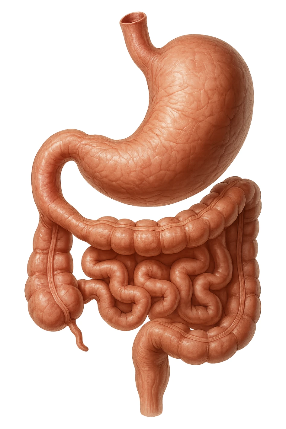 stomaco e intestino sono collegati, colore naturali, iperrealistico 4k sticker