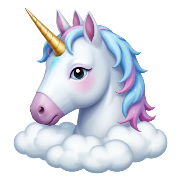 A unicorn flying through clouds, sad, cry tear from eyes, portrait, bust up sticker