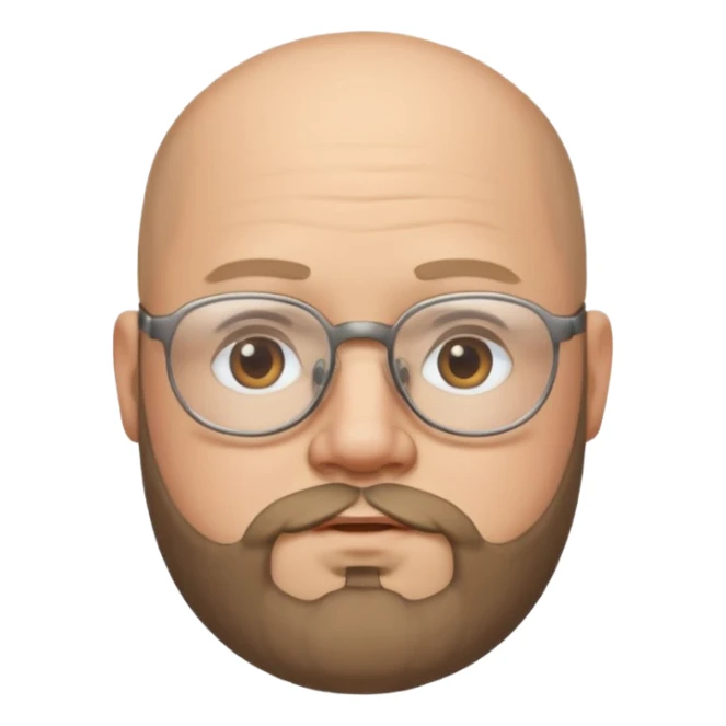semi-bald from the middle, chubby face, with glasses and beard sticker