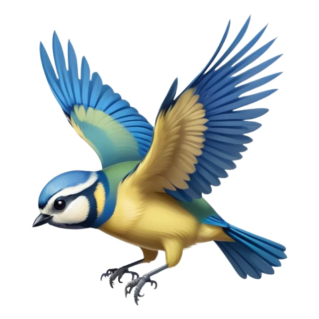 Eurasian blue tit bird flying with wings spread sticker