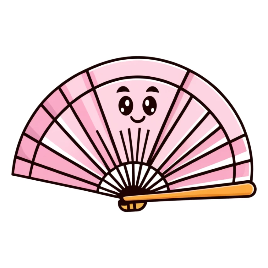 Folding paper fan with a kawaii face sticker