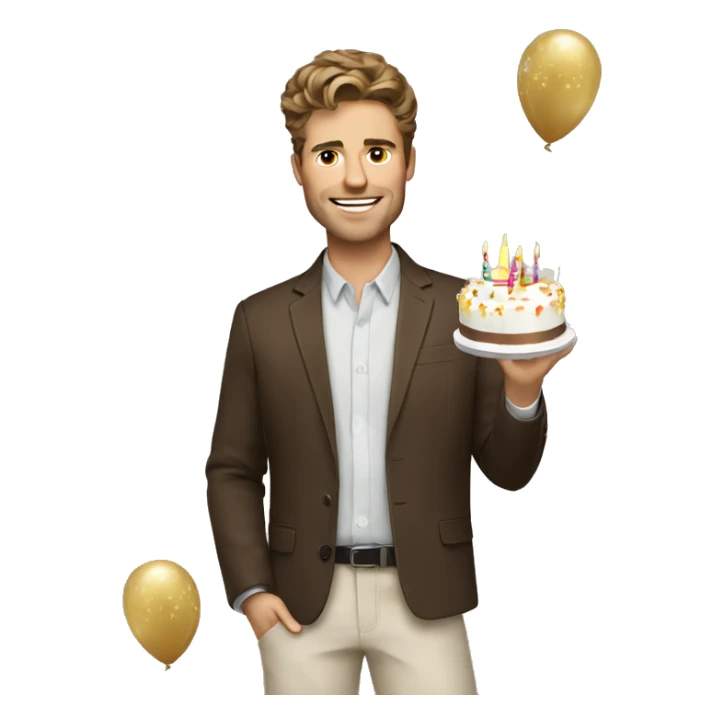 stylish brown haired white man with birthday celebration vibe sticker