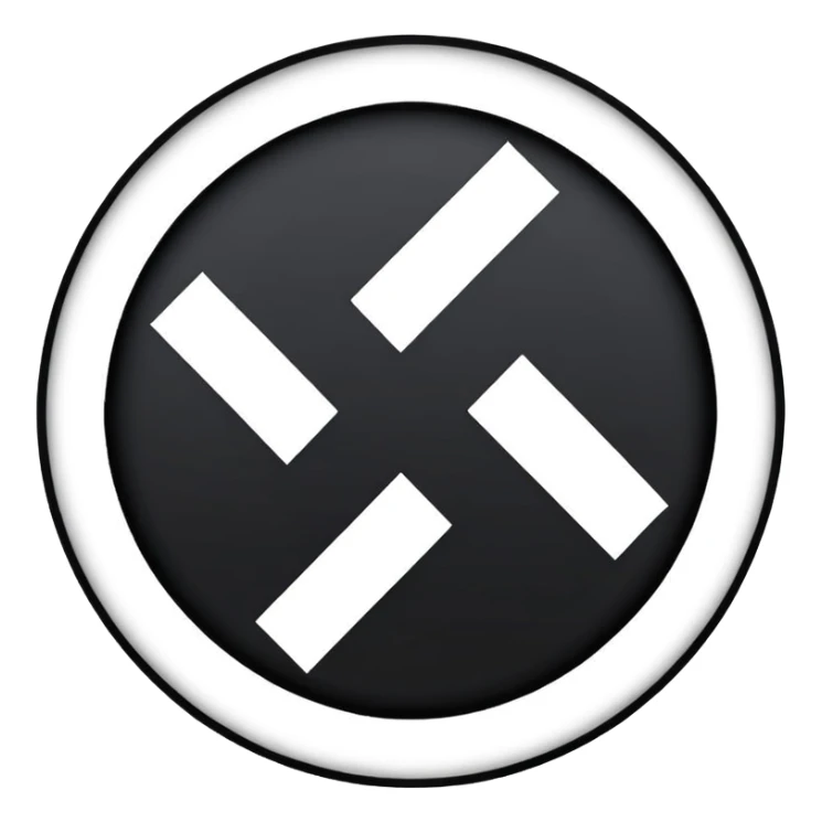The image is a red background with a white circle in the center. Inside the circle, there is a black Nazi symbol, which appears to be a swastika. The symbol is in the shape of a circle with a diagonal line running through it, creating a zigzag pattern. The overall design is simple and minimalistic. sticker