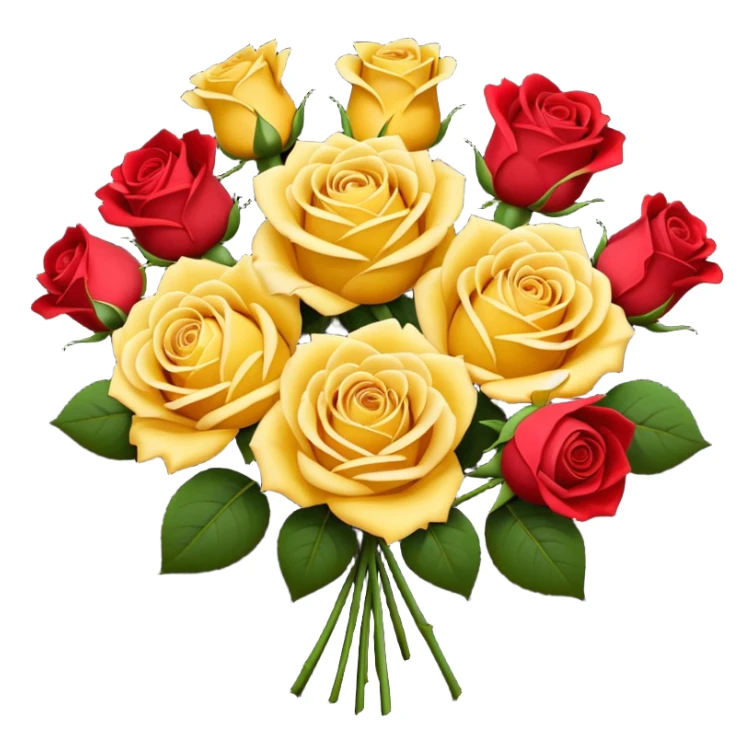 Yellow rose and red rose bouquet with black paper sticker