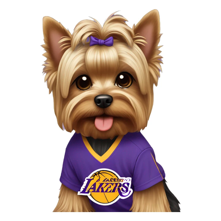 Yorkie wearing Lakers T-shirt ￼ sticker