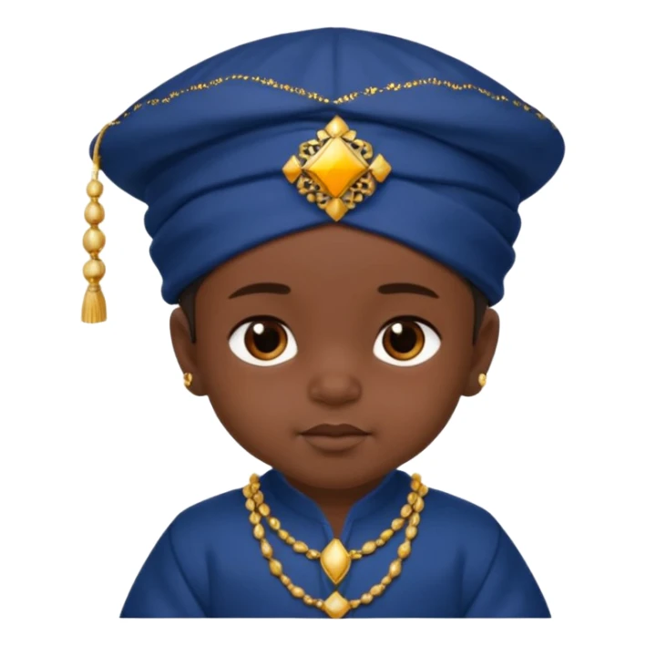  baby boy dressed in a dark blue ghalibiya with delicate decorations with a Red Moracain hat  sticker