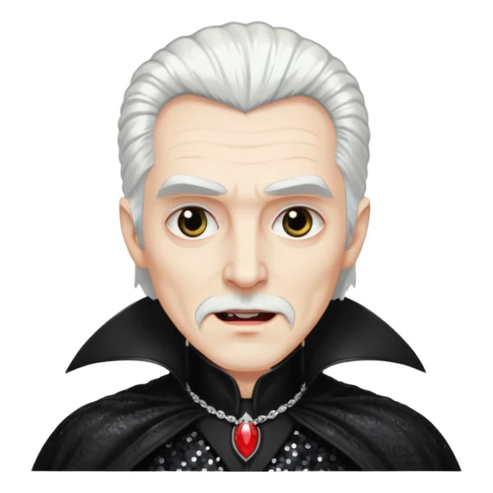 Dracula with white hair, black sequin outfit sticker