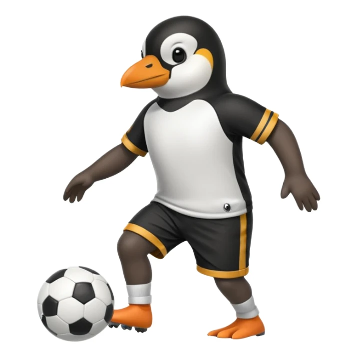 a penguin playing football with jersey and shorts  sticker