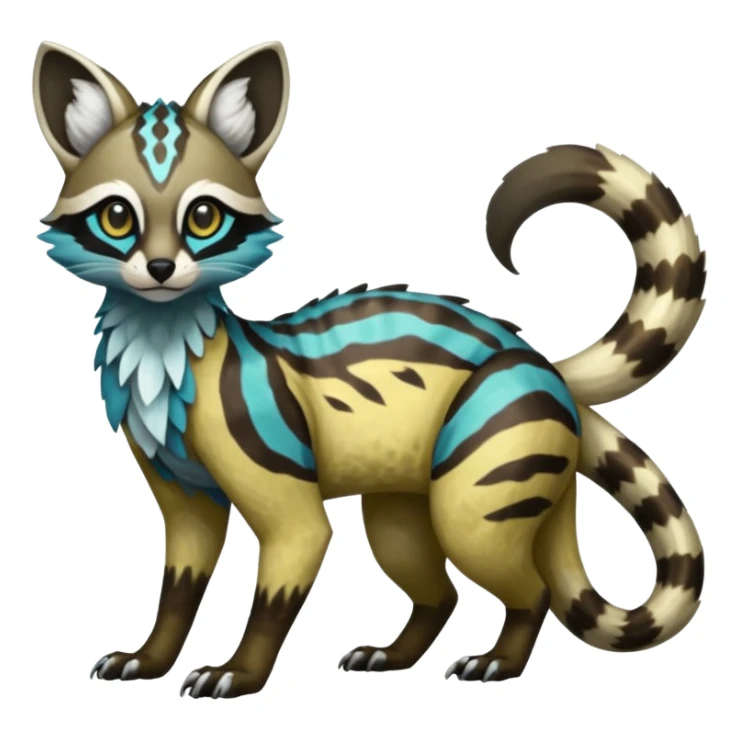 Rare realistic shiny exotic cute epic pretty beautiful handsome gorgeous aesthetic colorful vibrant Vernid-Protogen-Primagen-Wickerbeast-Genet-Trico-species-Fakemon-hybrid-creature by LiLaiRa, beautiful intricate markings, full body sticker