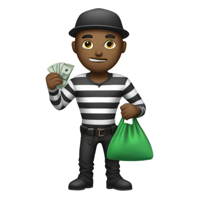 Robber with strips on his shirt and a bag of money sticker