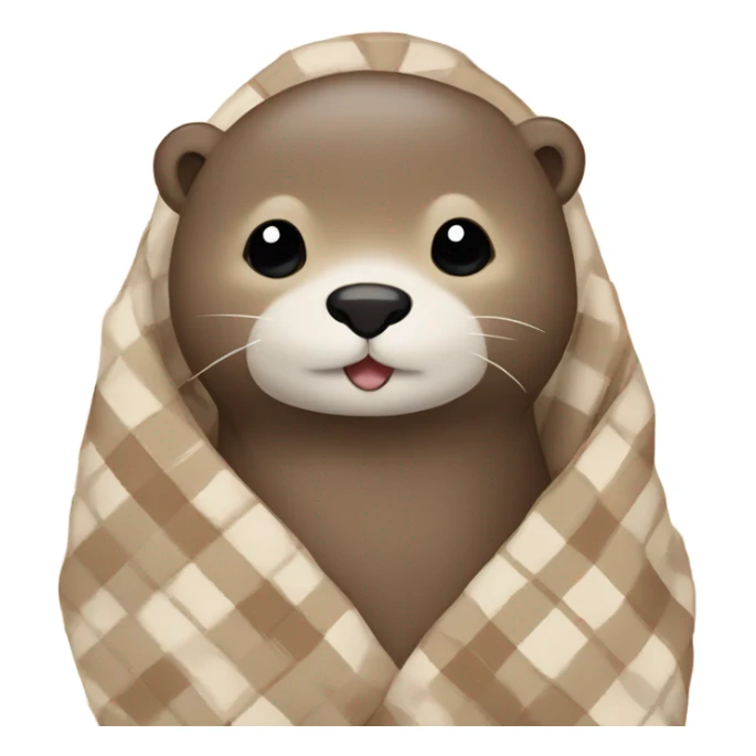 Cute otter with cozy beige and cream plaid blanket around it sticker