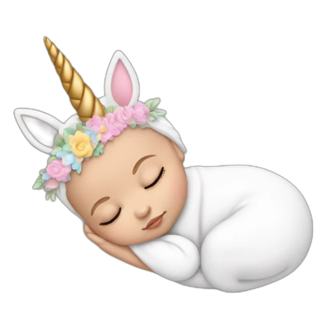 Sleeping white Newborn with unicorn headband sticker