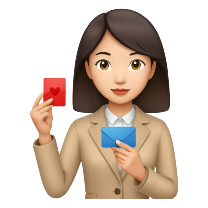 asian woman holding a card in one hand sticker