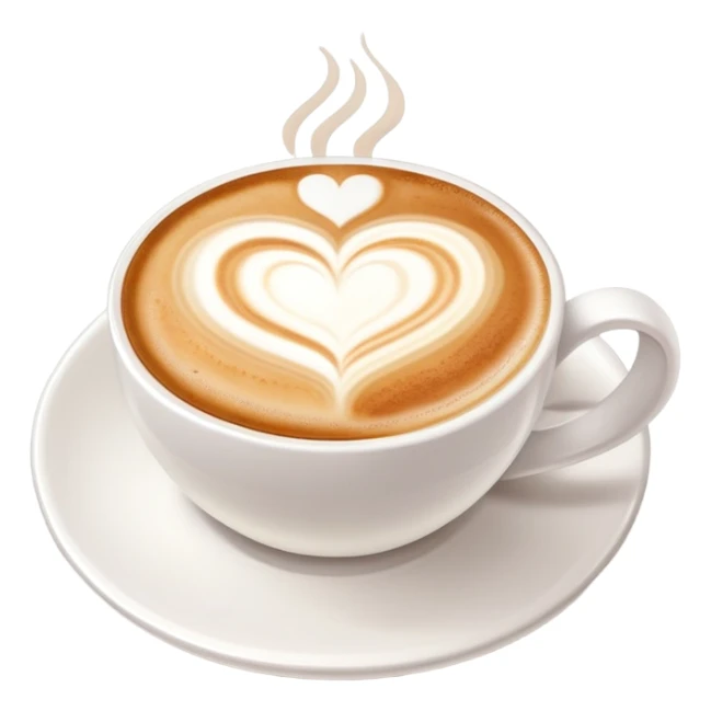 cappuccino coffee in white cup with heart latte art and foam sticker