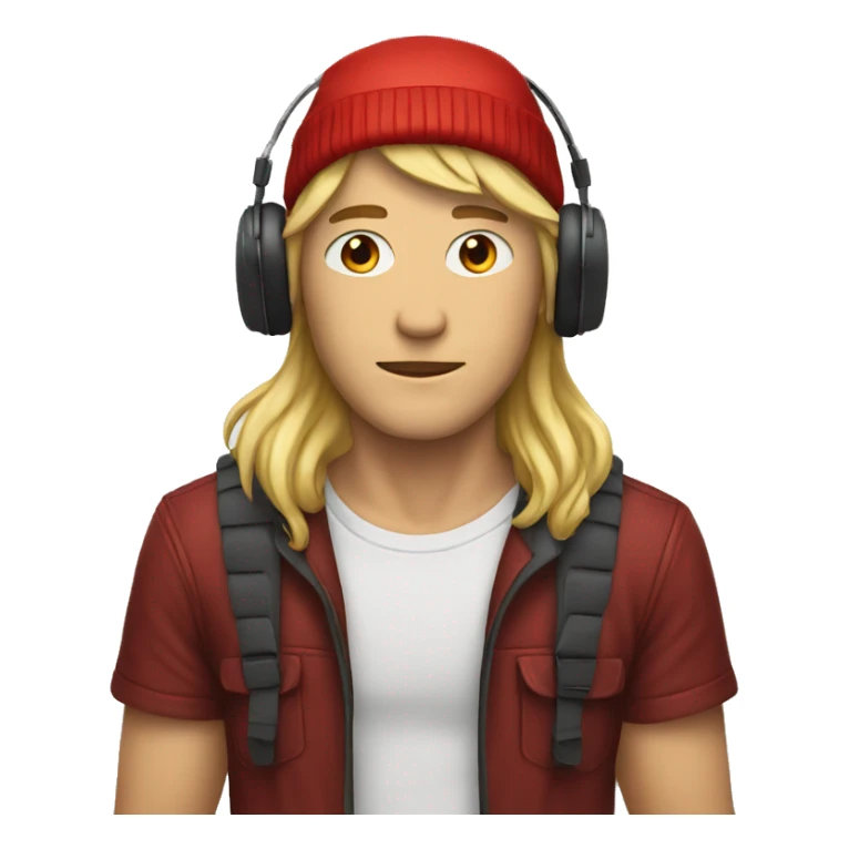 blonde guy with red beanie and headphones on sticker