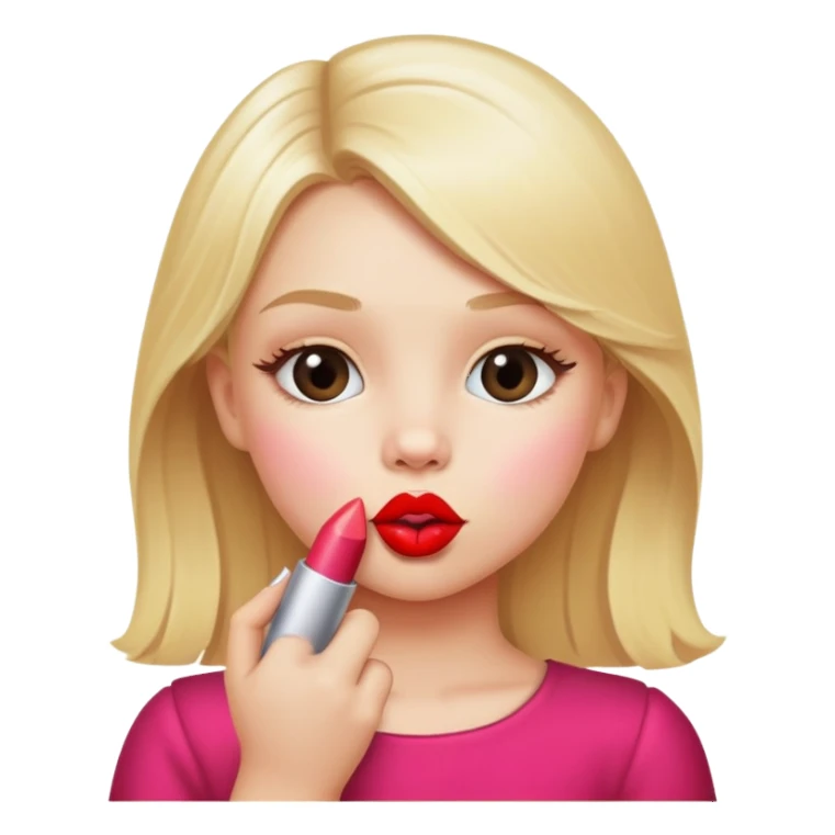 blonde girl child holding lipstick making a kiss sticker