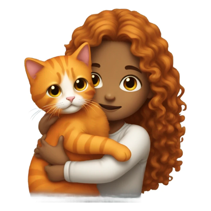 A girl with a long curly hair holding an orange cat sticker