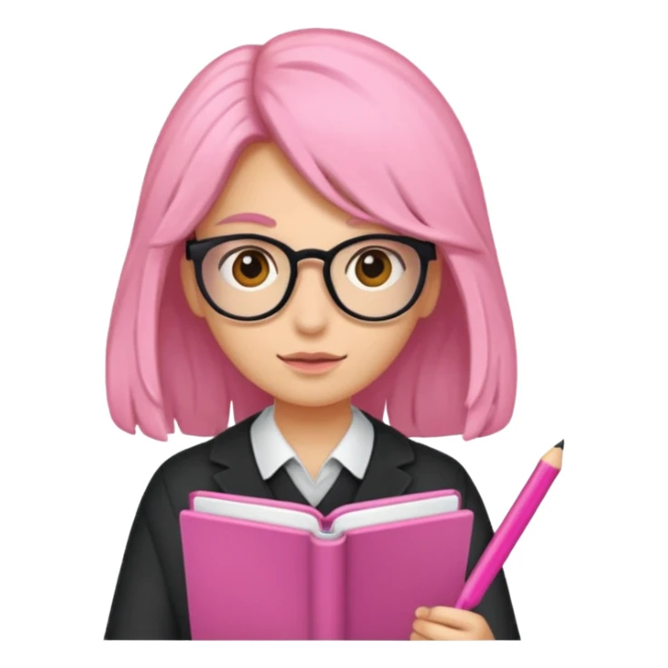 Estudante de cor parda,com o cabelo loiro , e de óculos segurando um caderno rosa sticker