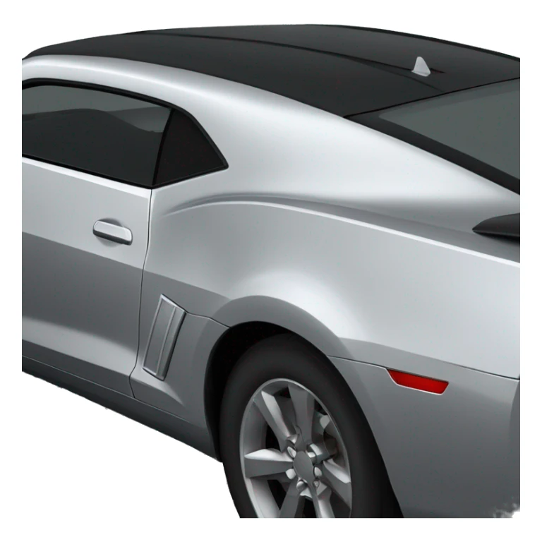 Side view of a Silver Camaro 2010 with black front lips and black spoiler and silver rims sticker