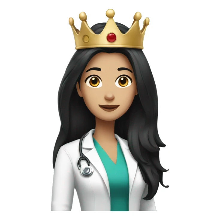 Female doctor with long black hair and a crown sticker