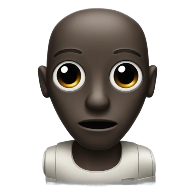 Person who is a droid with dark skin and a big nose sticker