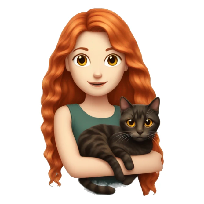 white girl with long red hair holding tortoiseshell cat sticker