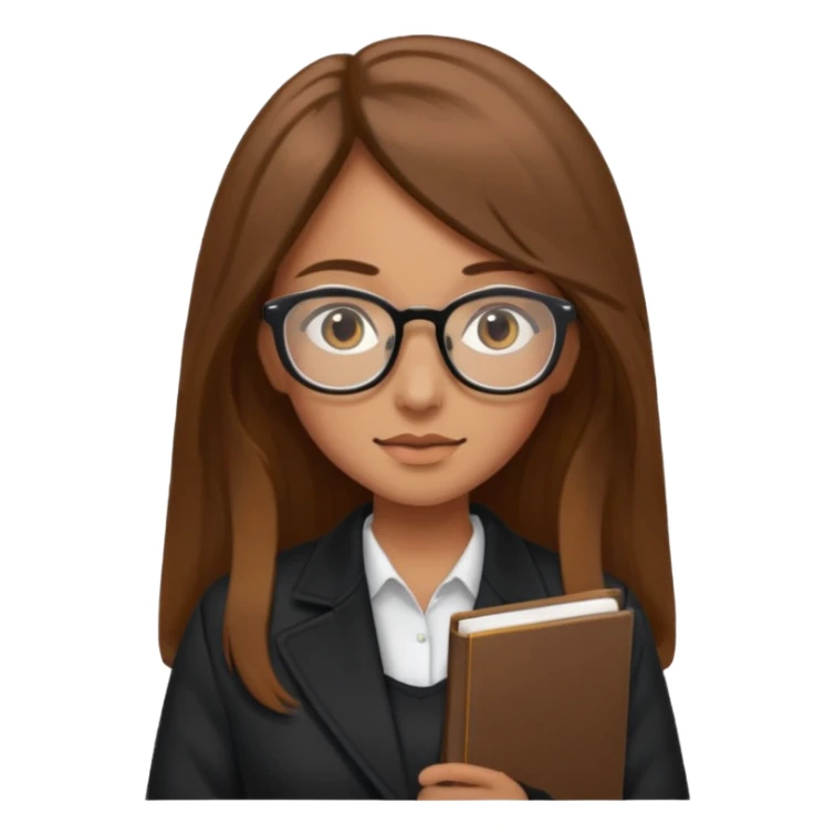 A girl with long brown hair and Thin reading glasses and black jacket  sticker
