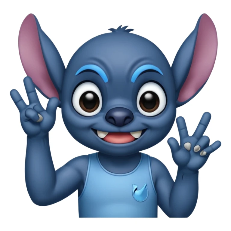 Tired looking stitch with dark circles around his eyes making a victory hand sticker