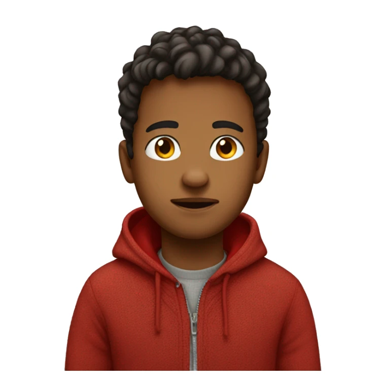 A boy with greasy hair in a red sweater on hoodie sticker
