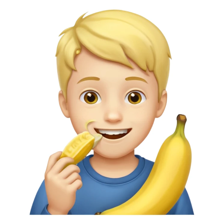мальчик ест банан и ему нравится sticker