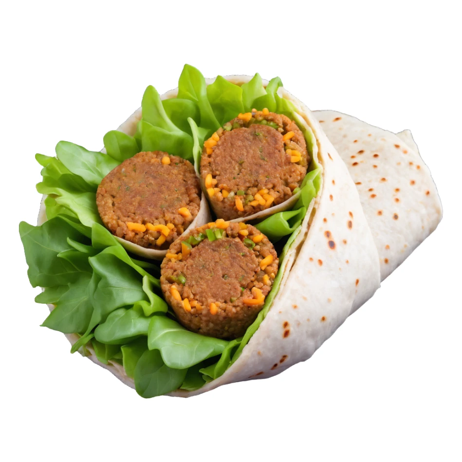 A Turkish wrap with raw bulgur kofte and fresh greens sticker