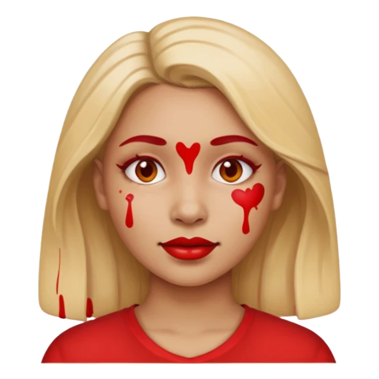 woman with red paint on her face, apple style emoji sticker