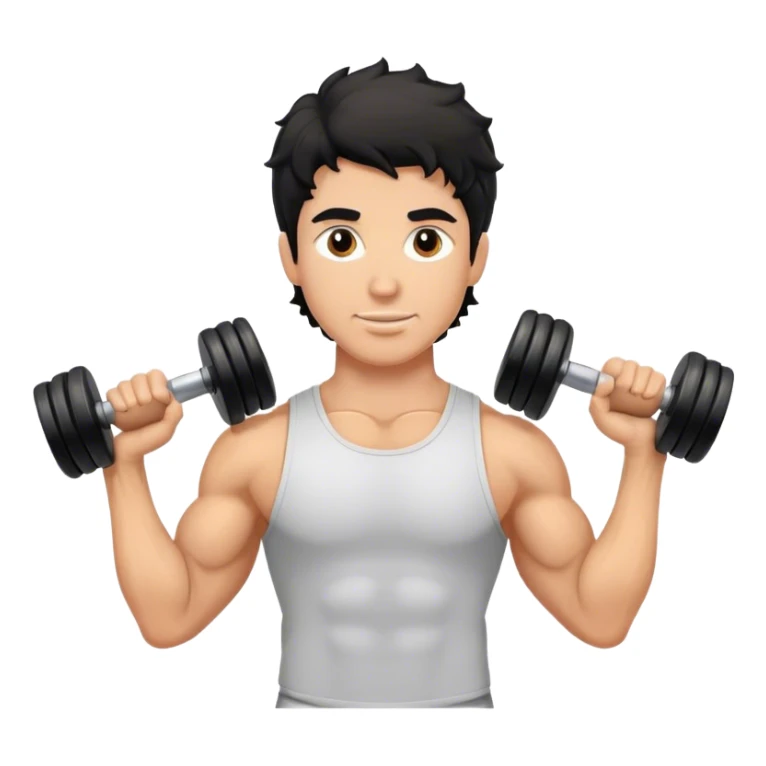 caucasian black haired wavy gym guy with dumbells sticker