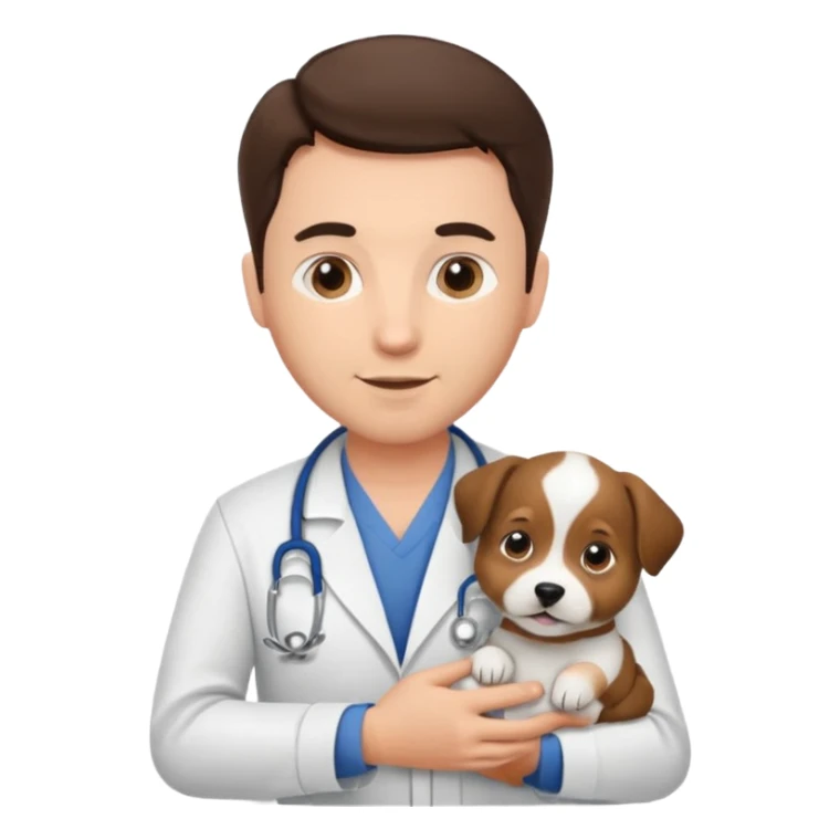 brunette man veterinarian with puppy sticker