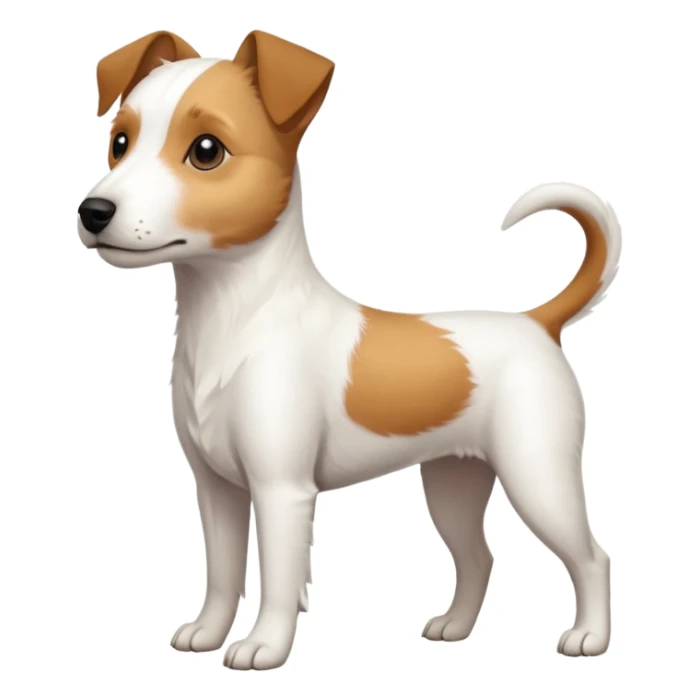 a full body slightly chubby white parson russell terrier looking dog the size of a kelpie with light brown long ears and a light brown patch on one eye and a large snout. the rest of the dog is completely white sticker