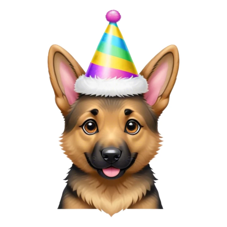 german shepherd puppy with pointy ears and party hat sticker