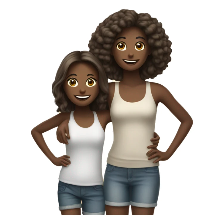 Two happy Girls, dark Brown hair under a Palm on a Beach  sticker