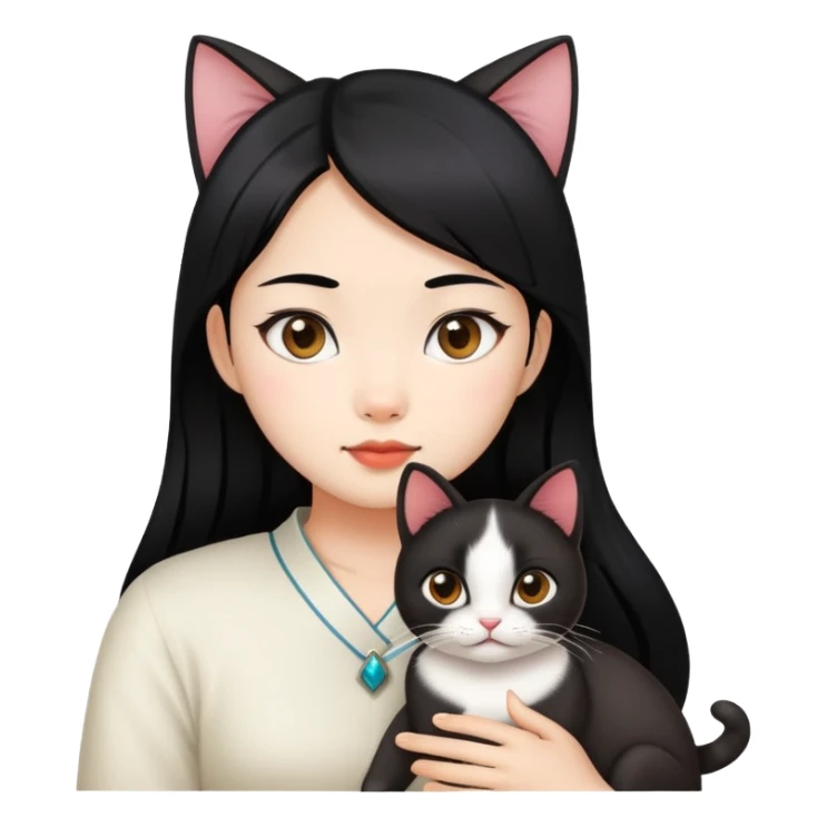 asian girl black hair with siam cat sticker