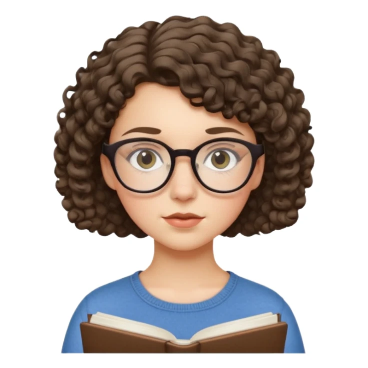 studious white girl, 14, big glasses, short curly hair sticker