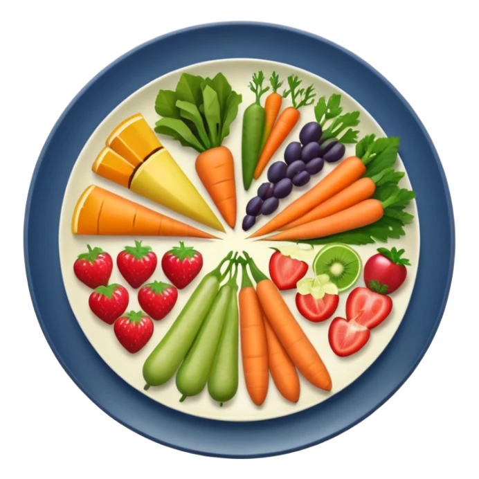 four sections of a plate with different fruits and vegetables sticker