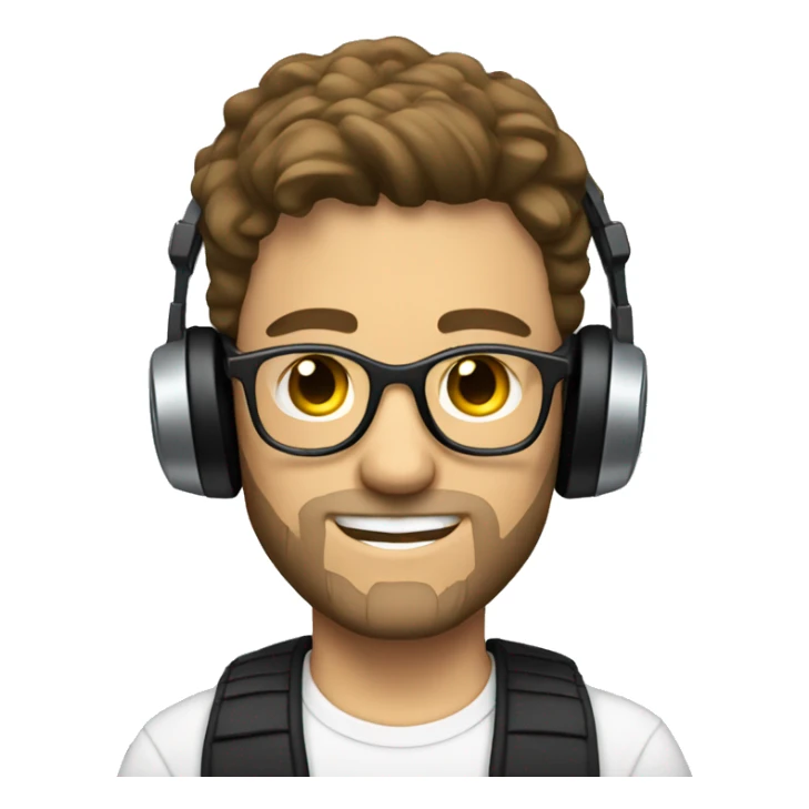 White Man with brown hair stubble and glasses DJing sticker