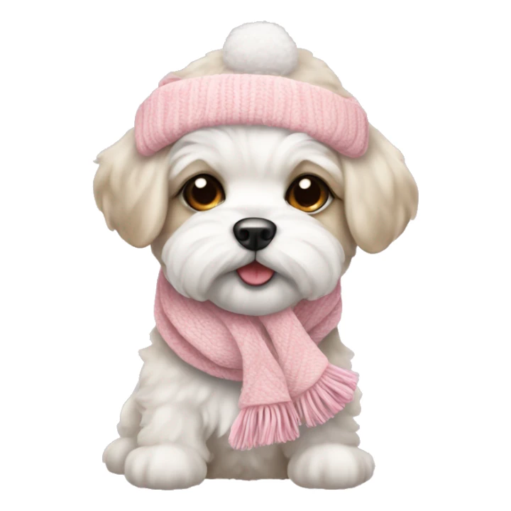 schichon winter puppy with pale pink christmas hat and scarf sticker