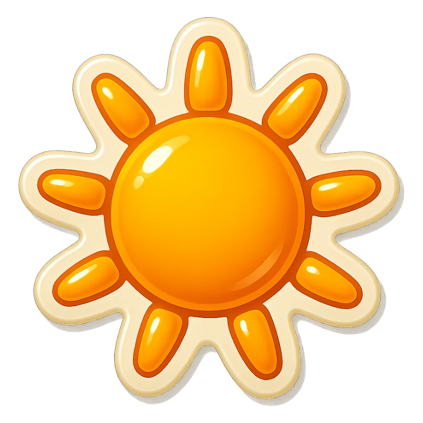 cartoon style sticker, single sun symbol, simple and clear, no text sticker